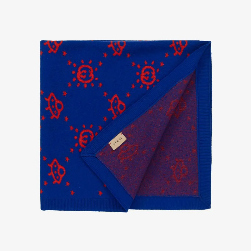 Gucci Gifts*Blue Wool Knitted Interlocking G Blanket (85cm)