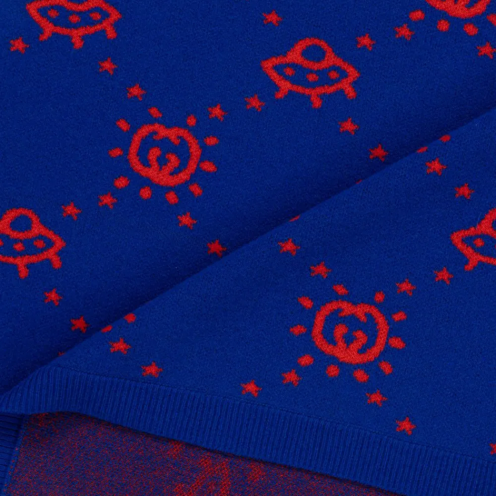 Gucci Gifts*Blue Wool Knitted Interlocking G Blanket (85cm)