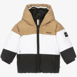BOSS Coats & Jackets*Boys Beige & Black Stripe Hooded Coat