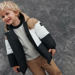 BOSS Coats & Jackets*Boys Beige & Black Stripe Hooded Coat