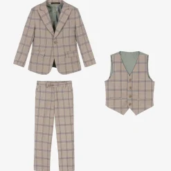 Romano Suits*Boys Beige & Blue Check Suit
