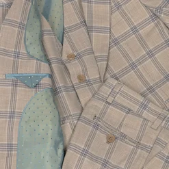 Romano Suits*Boys Beige & Blue Check Suit