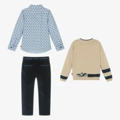 Boboli Outfit Sets*Boys Beige & Blue Needlecord Trouser Set