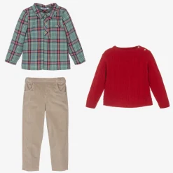Babidu Outfit Sets*Boys Beige & Red Cotton Trouser Set