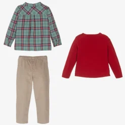 Babidu Outfit Sets*Boys Beige & Red Cotton Trouser Set