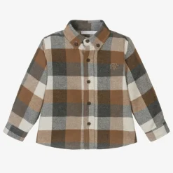Patachou Tops*Boys Beige Check Cotton Shirt