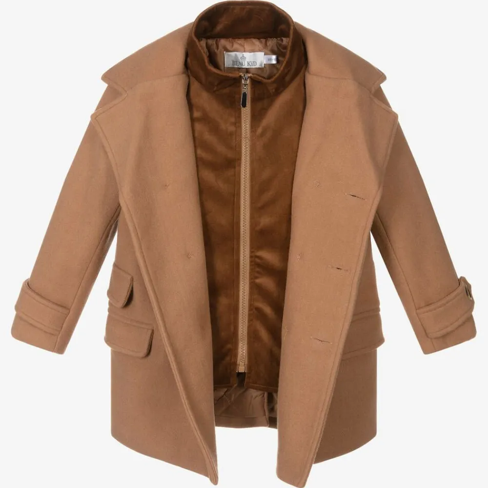 Beau KiD Coats & Jackets*Boys Beige Coat & Hat Set