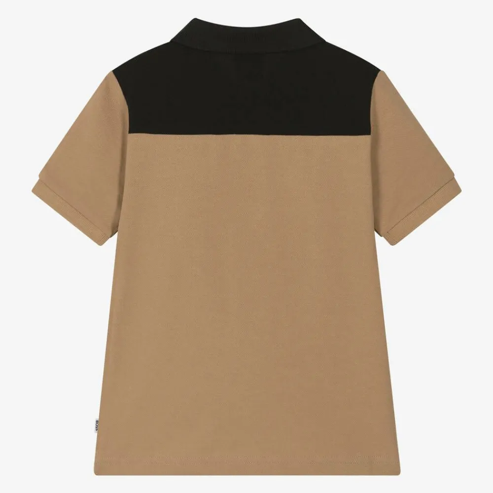 BOSS Tops*Boys Beige Colour Block Cotton Polo Shirt