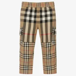 Burberry Trousers*Boys Beige Cotton Check Cargo Trousers