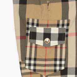 Burberry Trousers*Boys Beige Cotton Check Cargo Trousers