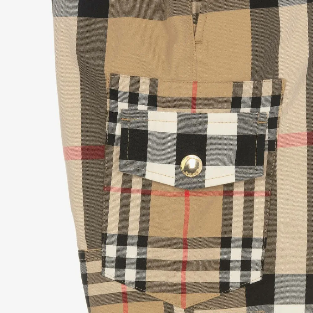 Burberry Trousers*Boys Beige Cotton Check Cargo Trousers