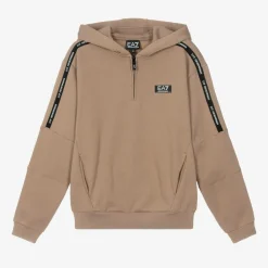 EA7 Emporio Armani Tops*Boys Beige Cotton EA7 Logo Hoodie