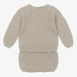 Babidu Outfit Sets|Outfit Sets*Boys Beige Cotton Knit Shorts Set