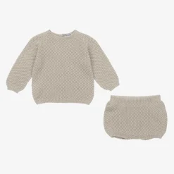 Babidu Outfit Sets|Outfit Sets*Boys Beige Cotton Knit Shorts Set