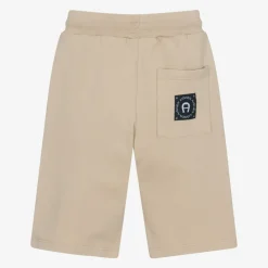 AIGNER Shorts*Boys Beige Cotton Logo Tape Shorts