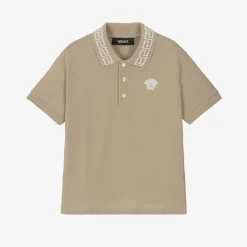 Versace Tops*Boys Beige Cotton Polo T-Shirt