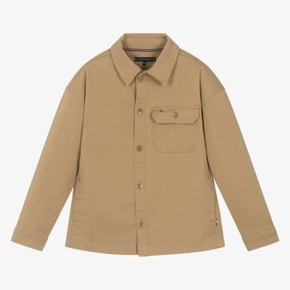 Tommy Hilfiger Tops*Boys Beige Cotton Utility Overshirt