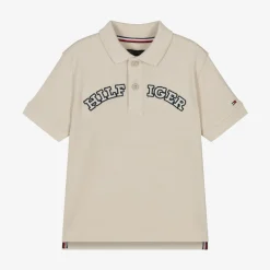 Tommy Hilfiger Tops*Boys Beige Cotton Varsity Polo Shirt