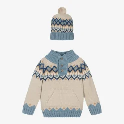 Dr. Kid Tops*Boys Beige Fair Isle Sweater & Hat Set