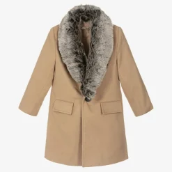 Romano Coats & Jackets*Boys Beige Faux Fur Trim Coat