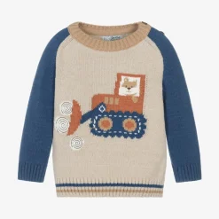 Dr. Kid Tops*Boys Beige Knitted Tractor Sweater