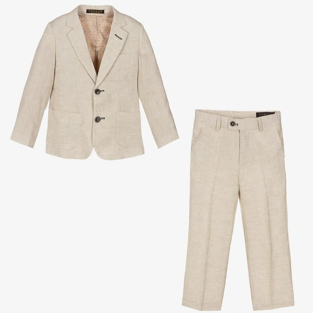 Romano Suits*Boys Beige Linen & Cotton Suit