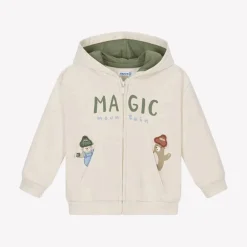 Mayoral Tops*Boys Beige Marl Zip-Up Hooded Top