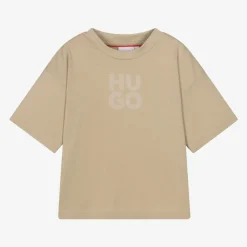 HUGO Tops*Boys Beige Organic Cotton Stacked Logo T-Shirt