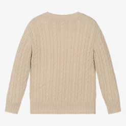 Il Gufo Tops*Boys Beige Wool Cable Knit Sweater