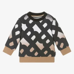 BOSS Tops*Boys Black & Beige Logo Cotton Sweatshirt
