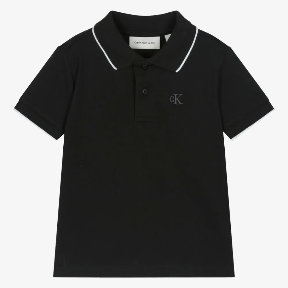Calvin Klein Tops*Boys Black Cotton CK Polo Shirt