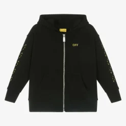 Off-White Tops*Boys Black Cotton Hooded Zip-Up Top