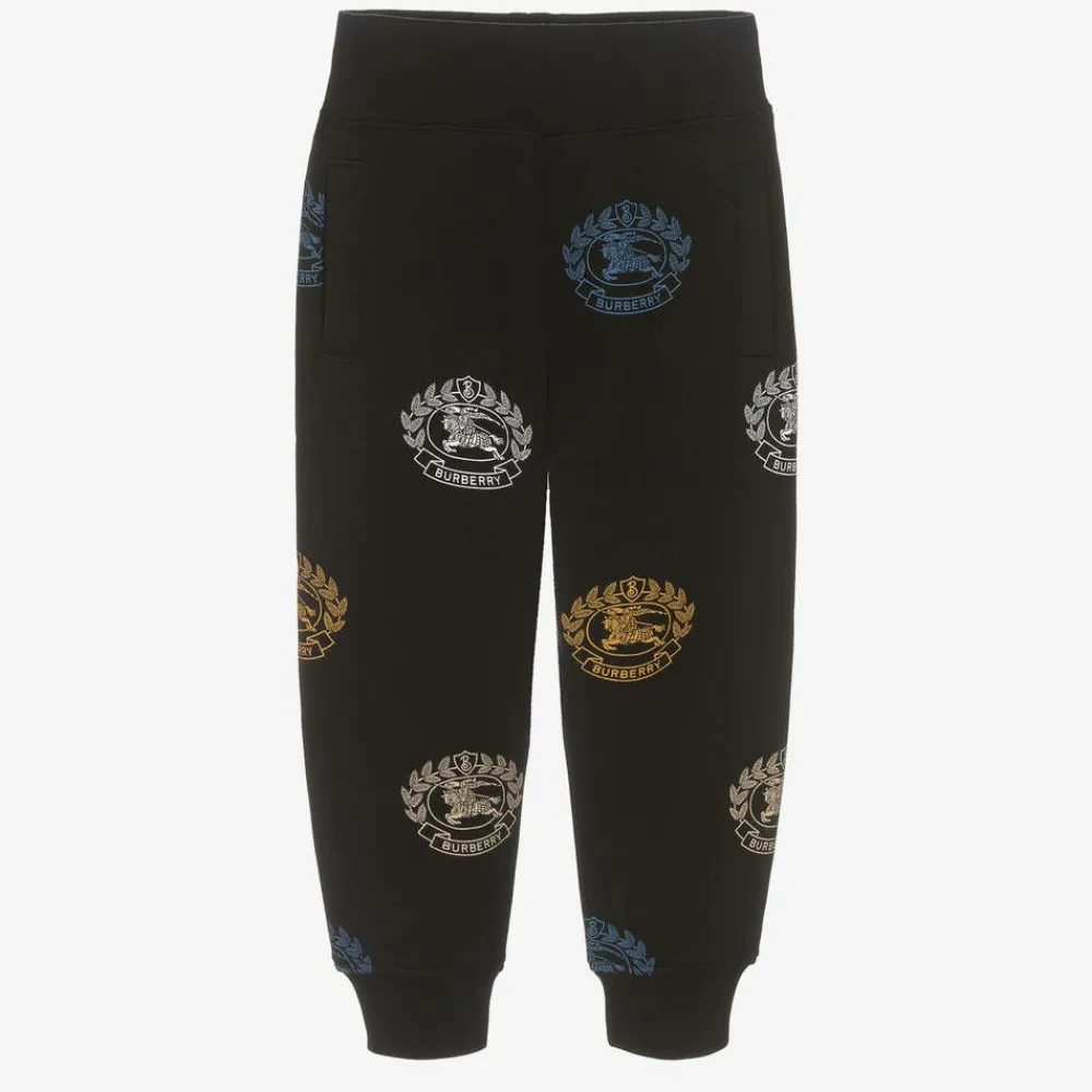 Burberry Trousers*Boys Black Cotton Logo Joggers