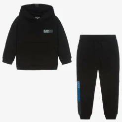 EA7 Emporio Armani Tracksuits*Boys Black Cotton Tracksuit