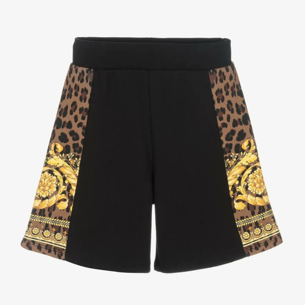 Versace Shorts*Boys Black Cotton Wild Barocco Shorts