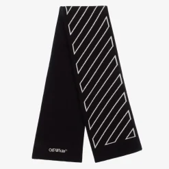 Off-White Scarves*Boys Black Diagonal Wool & Cotton Scarf