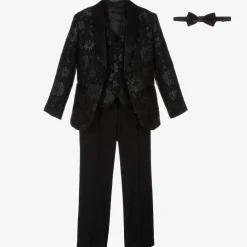 Romano Suits*Boys Black Floral Jacquard Suit