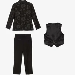 Romano Suits*Boys Black Floral Jacquard Suit