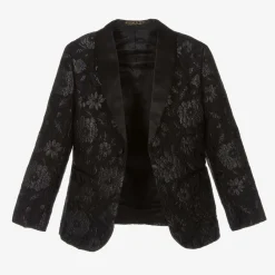 Romano Suits*Boys Black Floral Jacquard Suit