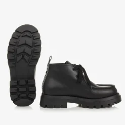 Moschino Boots*Boys Black Leather Moccasin Toe Boots