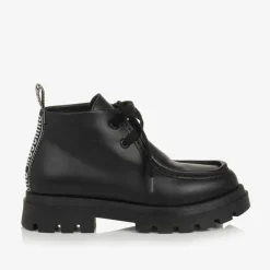 Moschino Boots*Boys Black Leather Moccasin Toe Boots