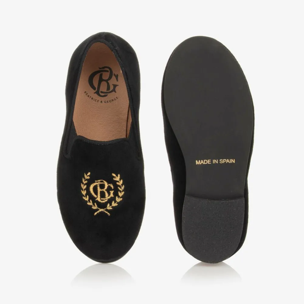Beatrice amp; George Loafers & Moccasins|Loafers & Moccasins*Boys Black Velvet Monogram Loafers
