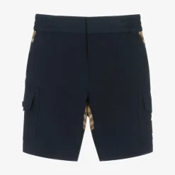 Burberry Shorts*Boys Blue & Beige Check Cargo Shorts