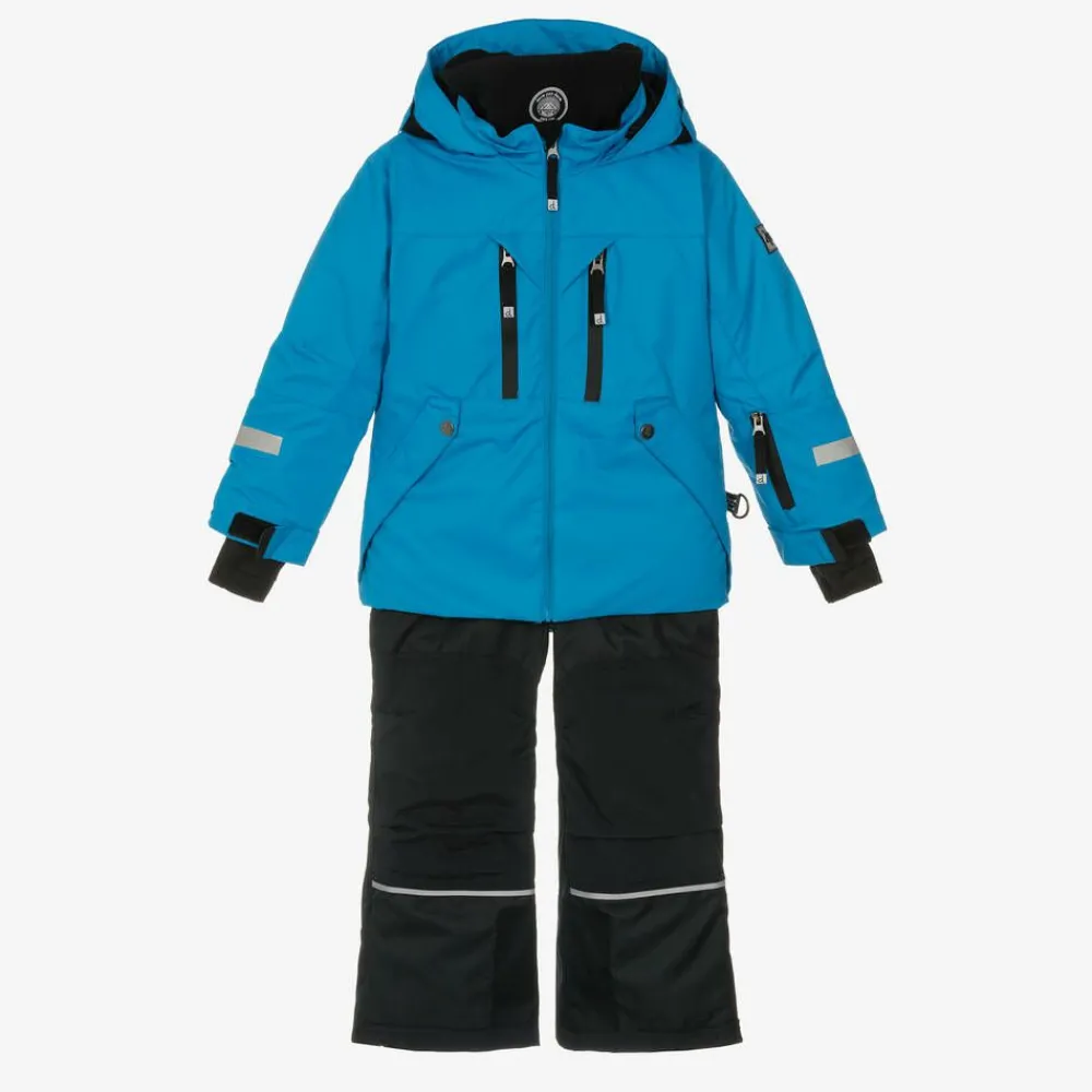 Deux par Deux Snowwear*Boys Blue & Black Snowsuit & Snood Set