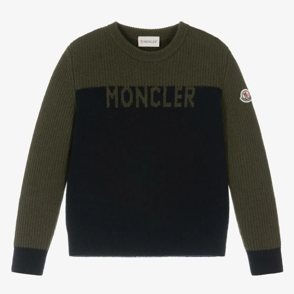Moncler Enfant Tops*Boys Blue & Green Wool Knit Sweater