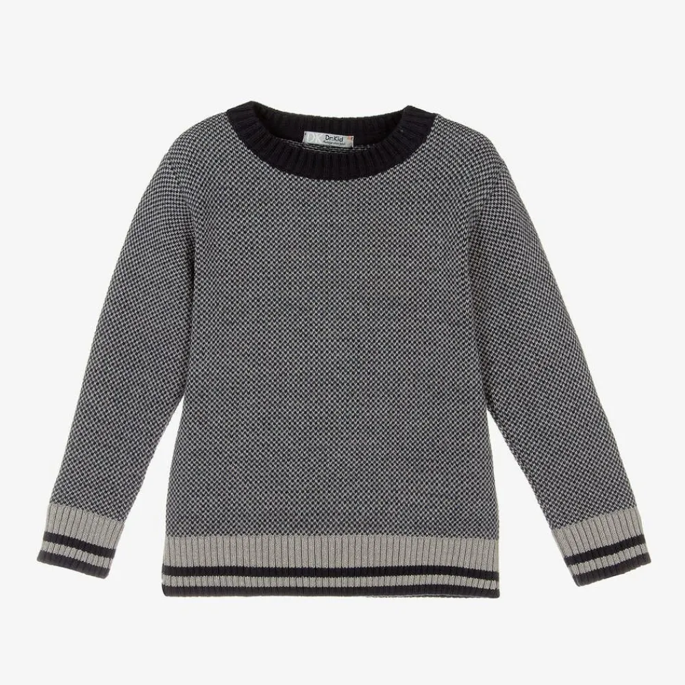 Dr. Kid Tops*Boys Blue & Grey Cotton Knit Jumper