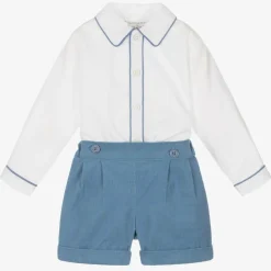 Rachel Riley Outfit Sets*Boys Blue & Ivory Cotton Buster Suit