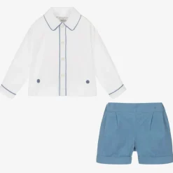 Rachel Riley Outfit Sets*Boys Blue & Ivory Cotton Buster Suit
