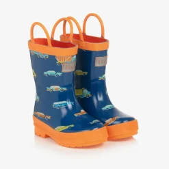 Hatley Rain Boots|Rain Boots*Boys Blue & Orange Car Rain Boots