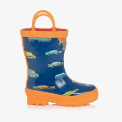 Hatley Rain Boots|Rain Boots*Boys Blue & Orange Car Rain Boots